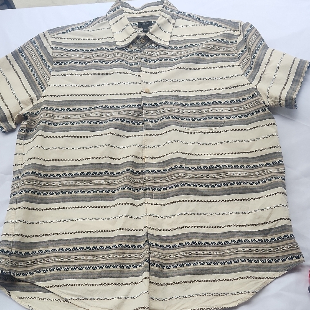 J CREW Men's Cream Patterned Shirt